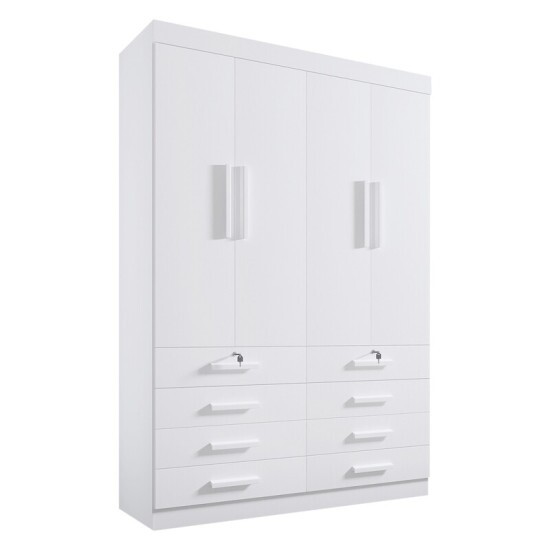 Roupeiro Solteiro M�naco Branco 4 Portas 8 Gavetas Larg. 1.60m - D Doro