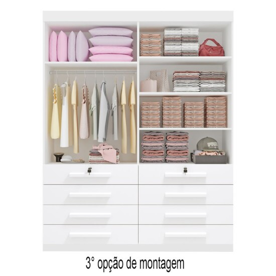 Roupeiro Solteiro M�naco Branco 4 Portas 8 Gavetas Larg. 1.60m - D Doro