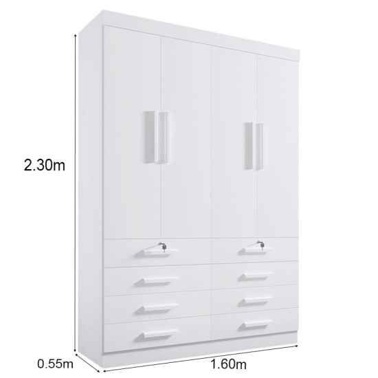 Roupeiro Solteiro M�naco Branco 4 Portas 8 Gavetas Larg. 1.60m - D Doro