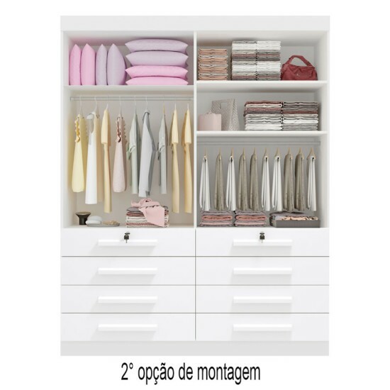 Roupeiro Solteiro M�naco Branco 4 Portas 8 Gavetas Larg. 1.60m - D Doro
