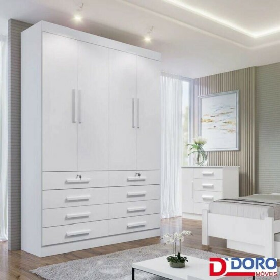Roupeiro Solteiro M�naco Branco 4 Portas 8 Gavetas Larg. 1.60m - D Doro