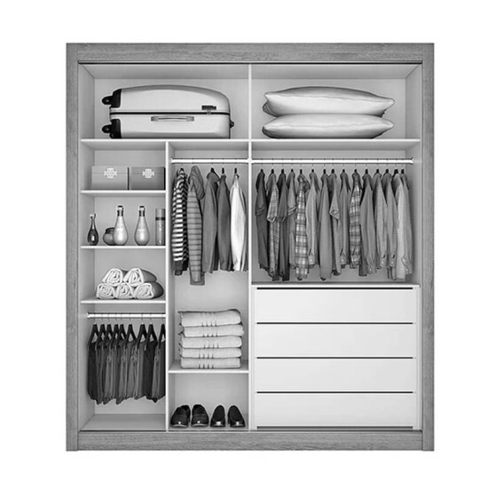 Guarda-Roupa Solteiro Europa com Espelho 2 Portas Larg. 1.70m MDF Off White Europa