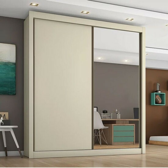 Guarda-Roupa Solteiro Europa com Espelho 2 Portas Larg. 1.70m MDF Off White Europa