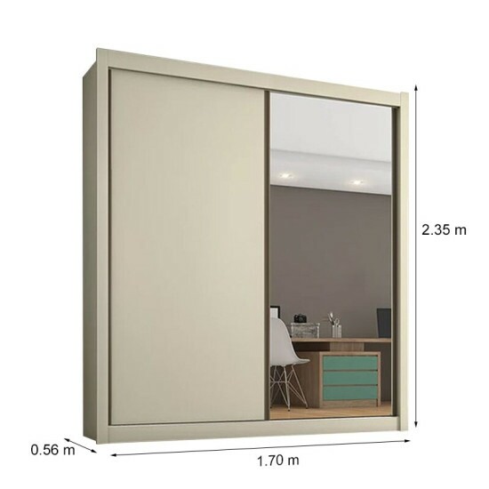 Guarda-Roupa Solteiro Europa com Espelho 2 Portas Larg. 1.70m MDF Off White Europa