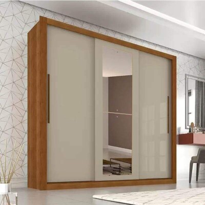 Guarda-roupa Casal New Panam� Cinamomo/Off 3 Portas Flex 4 Gavetas C/ 1 Espelho Larg. 1.85m Sall�to