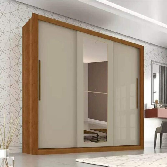 Guarda-roupa Casal New Panam� Cinamomo/Off 3 Portas Flex 4 Gavetas C/ 1 Espelho Larg. 1.85m Sall�to