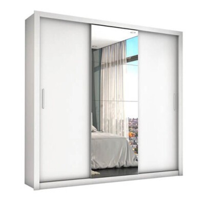 Guarda-Roupa Casal Veneza Larg. 1.88m 3 Portas com Espelho Branco Carioca