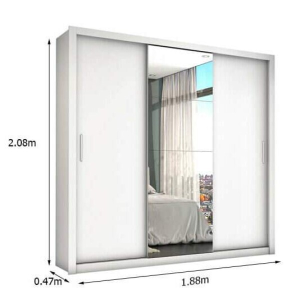 Guarda-Roupa Casal Veneza Larg. 1.88m 3 Portas com Espelho Branco Carioca