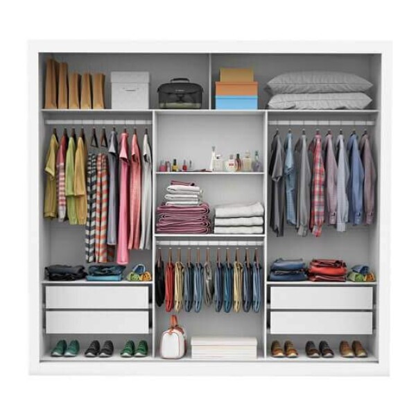 Guarda-Roupa Casal Veneza Larg. 1.88m 3 Portas com Espelho Branco Carioca