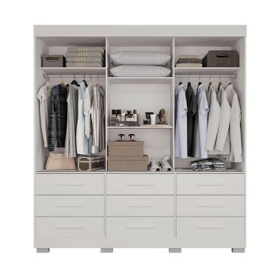Guarda-Roupa Casal New Star 3 Portas 9 Gavetas Branco c/ 1 Espelho c/P�s Larg. 1.80m Sall�to