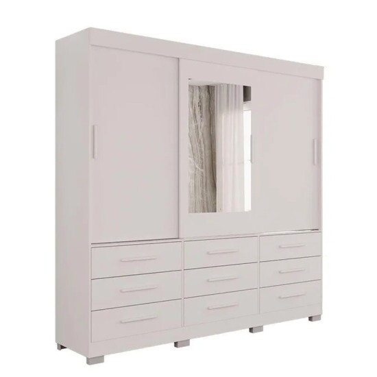 Guarda-Roupa Casal New Star 3 Portas 9 Gavetas Branco c/ 1 Espelho c/P�s Larg. 1.80m Sall�to