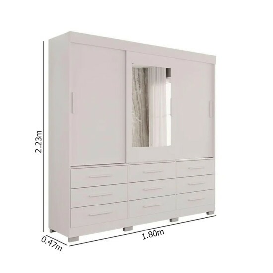 Guarda-Roupa Casal New Star 3 Portas 9 Gavetas Branco c/ 1 Espelho c/P�s Larg. 1.80m Sall�to