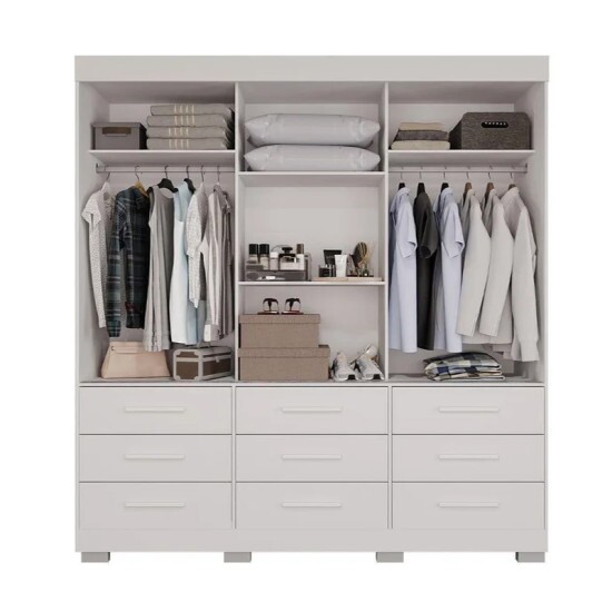 Guarda-Roupa Casal New Star 3 Portas 9 Gavetas Branco c/ 1 Espelho c/P�s Larg. 1.80m Sall�to