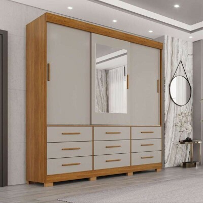 Guarda-roupa Casal New Star Cinamomo/Off 3 Portas 9 Gavetas C/ 1 Espelho C/p�s Larg. 1.80m - Sall�to