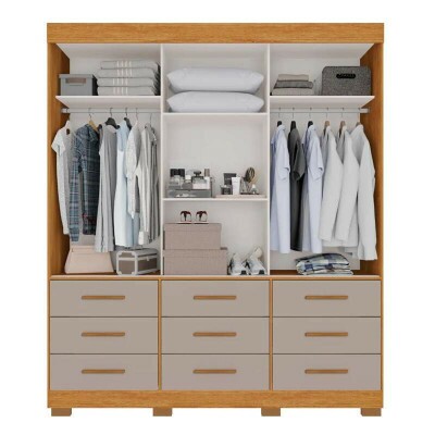 Guarda-roupa Casal New Star Cinamomo/Off 3 Portas 9 Gavetas C/ 1 Espelho C/p�s Larg. 1.80m - Sall�to