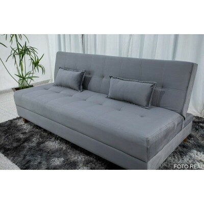 Sof 4 lugares e Sof Cama Casal Arpoador Veludo Cinza