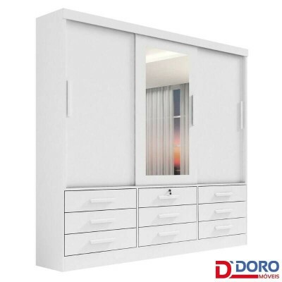 Guarda-roupa Casal Meridian Plus Branco 3 Portas 9 Gavetas C/ 1 Espelho Larg. 2.00m - D Doro