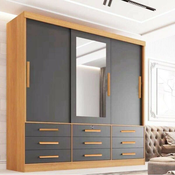 Guarda-Roupa Casal Meridian Plus 3 Portas 9 Gavetas Cinamomo/Grafite Larg. 2.00m D Doro