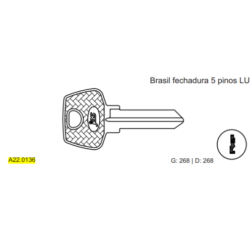 CHAVE YALE BRASIL FECH. 5 PINOS LU C268 MARCA:JAS