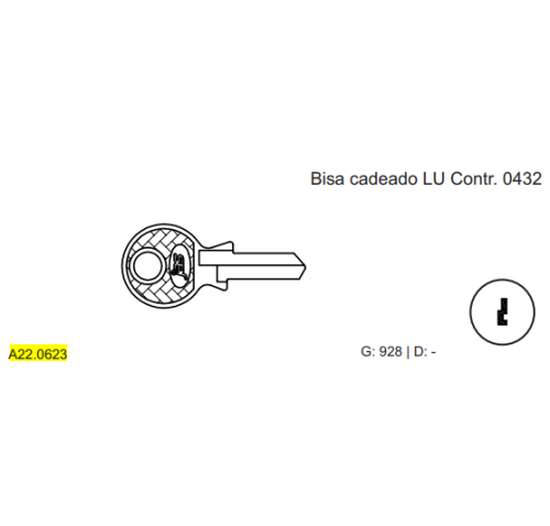 CHAVE YALE -BISA CADEADO LU CONTR.0432 C928 MARCA:GOLD
