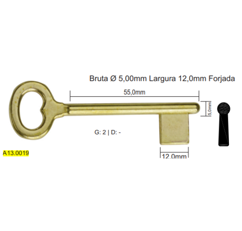 CHAVE GORJE BRUTA 5,00MM LARG 12,0MM FORJADA