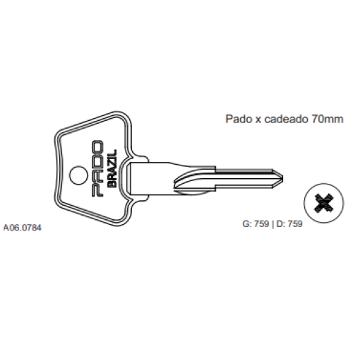 CHAVE TETRA PADO X CADEADO 70MM NIQUELADA C759