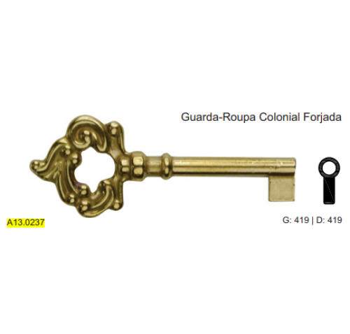 CHAVE GORJE GUARDA ROUPA COLONIAL FORJADA C419 LAN424