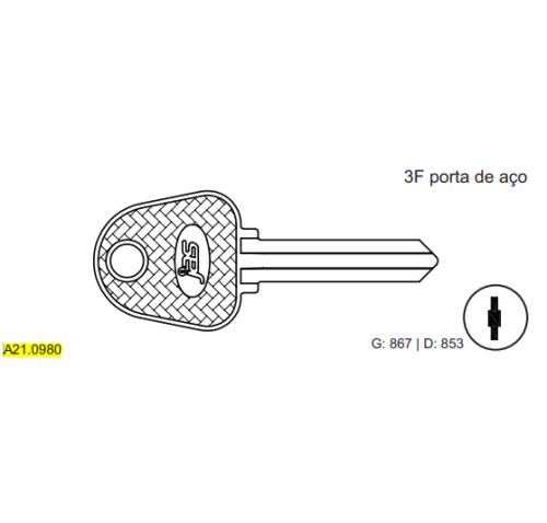 CHAVE PINATEL 3F PORTA DE AO C867