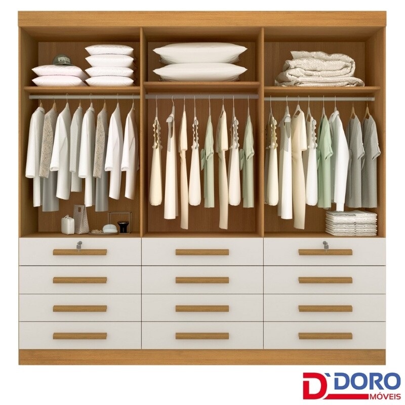 Roupeiro Casal Mônaco Branco 6 Portas 12 Gavetas Larg. 2.40m - D
