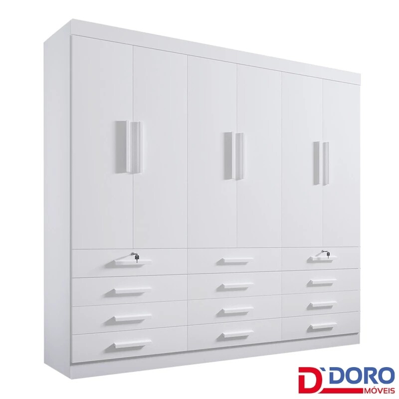 Roupeiro Casal Mônaco Branco 6 Portas 12 Gavetas Larg. 2.40m - D