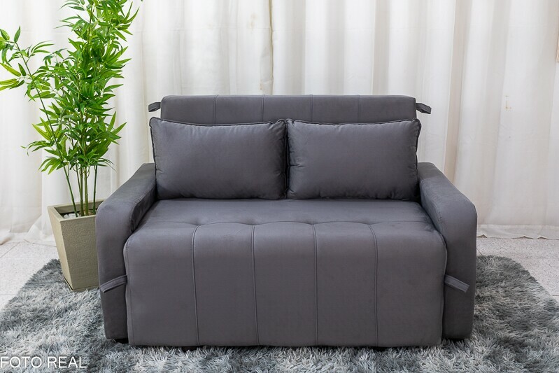 Sofá Cama Amora New Veludinho Cinza 250 Larg. 1.37m - Drika Móveis