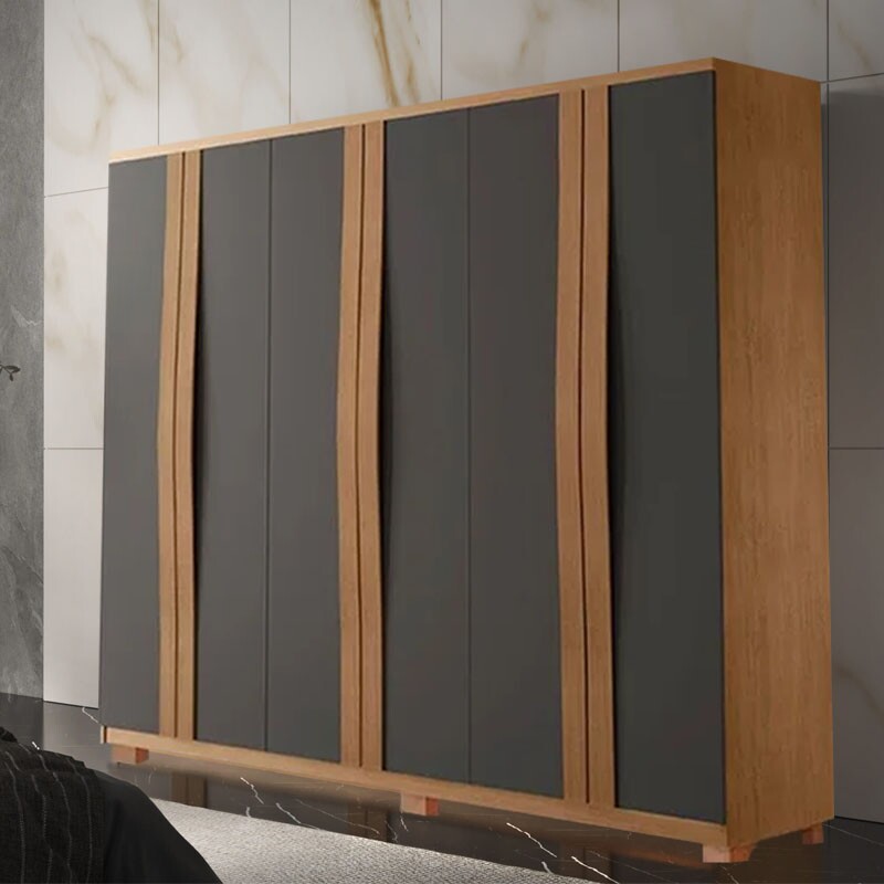 Roupeiro Grécia Nature/Grafite 6 Portas C/ Pés 100% MDF Larg. 1.80