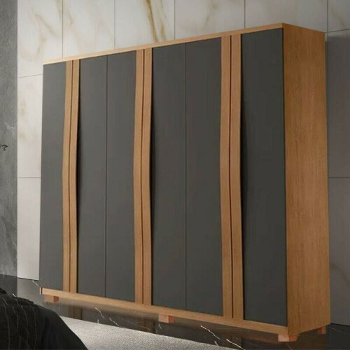 Roupeiro Grécia Nature/Grafite 6 Portas C/ Pés 100% MDF Larg. 1.80