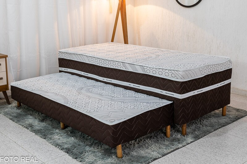 Cama Box Solteiro Livina Molas Ensacadas + Cama Auxiliar Orthoside