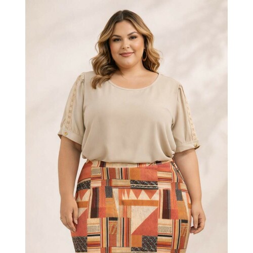 Blusa Taty Bege Plus