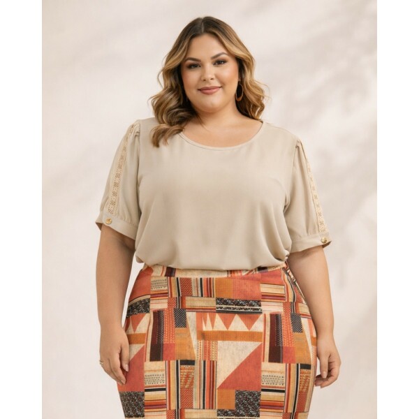 Blusa Taty Bege Plus