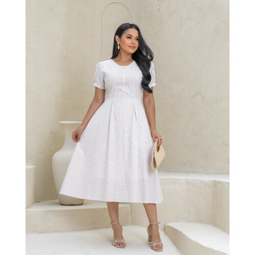 Vestido D�bora List. Bege