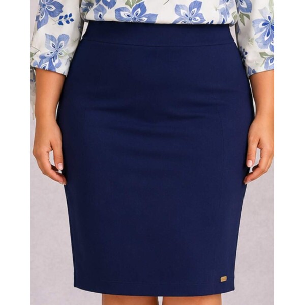 Saia Rosane Azul Marinho Plus Size