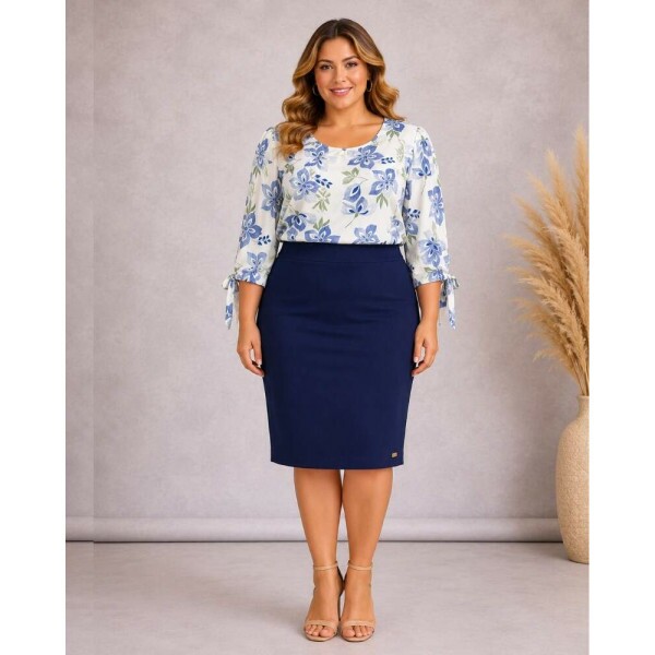 Saia Rosane Azul Marinho Plus Size