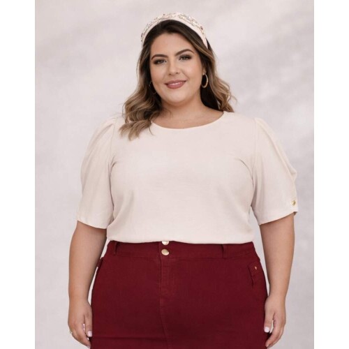 Blusa Fl�via Bege Plus Size