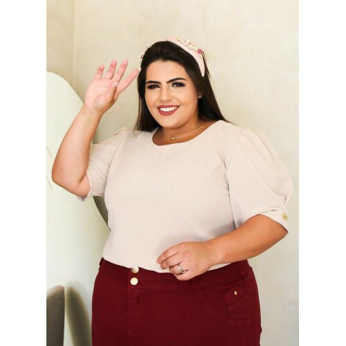 Blusa Fl�via Bege Plus Size