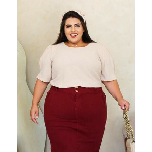 Blusa Fl�via Bege Plus Size