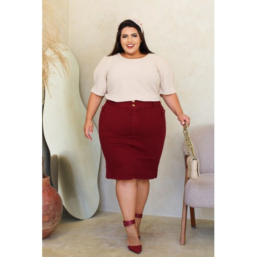 Blusa Fl�via Bege Plus Size