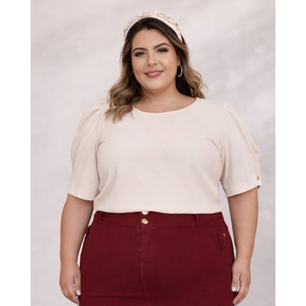 Blusa Fl�via Bege Plus Size