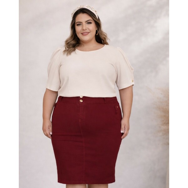 Blusa Fl�via Bege Plus Size