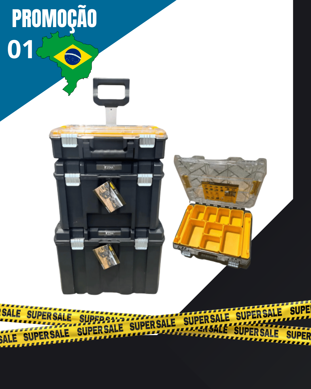 Kit 3 Caixas Ferramentas C/rodas Gavetas Dewalt Preto - LOJA P.FÉR