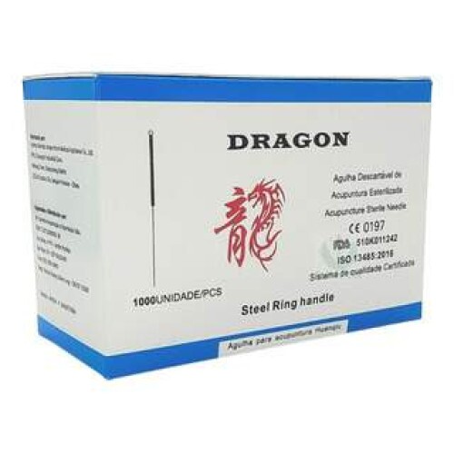 Agulha de Acupuntura 0,18x8mm cx c/ 1000 unid. Dragon - (Com loop)