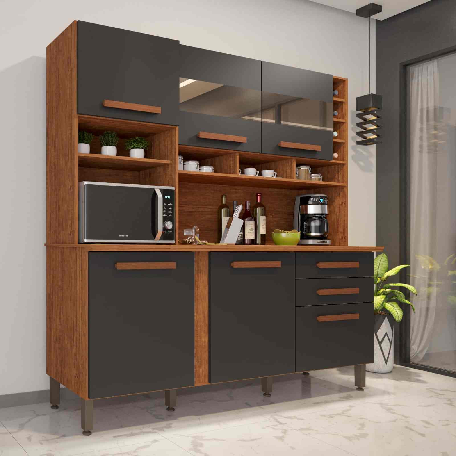 Kit Cozinha Alexia 6P2G c Espelho - MV Móveis e Estofados